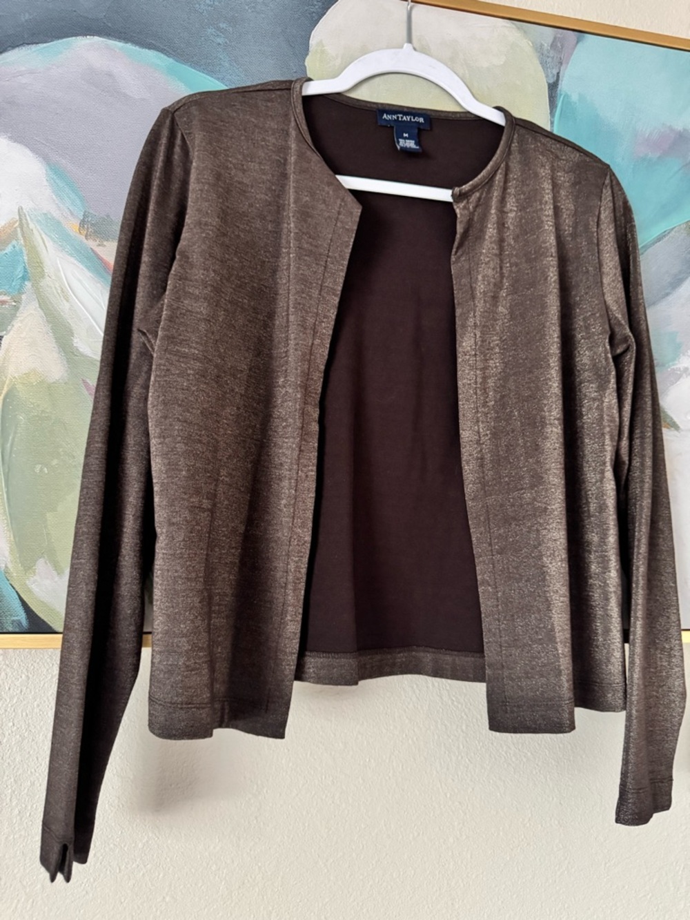 Ann Taylor Brown Gold Open Front Cardigan Size M